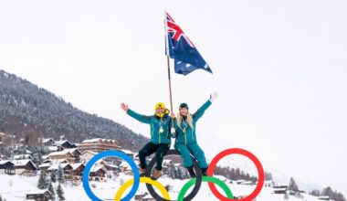 Winter Olympics Closing Ceremony Flag Bearers, Cooper Woods and Dani Scott. Pic: Supplied.