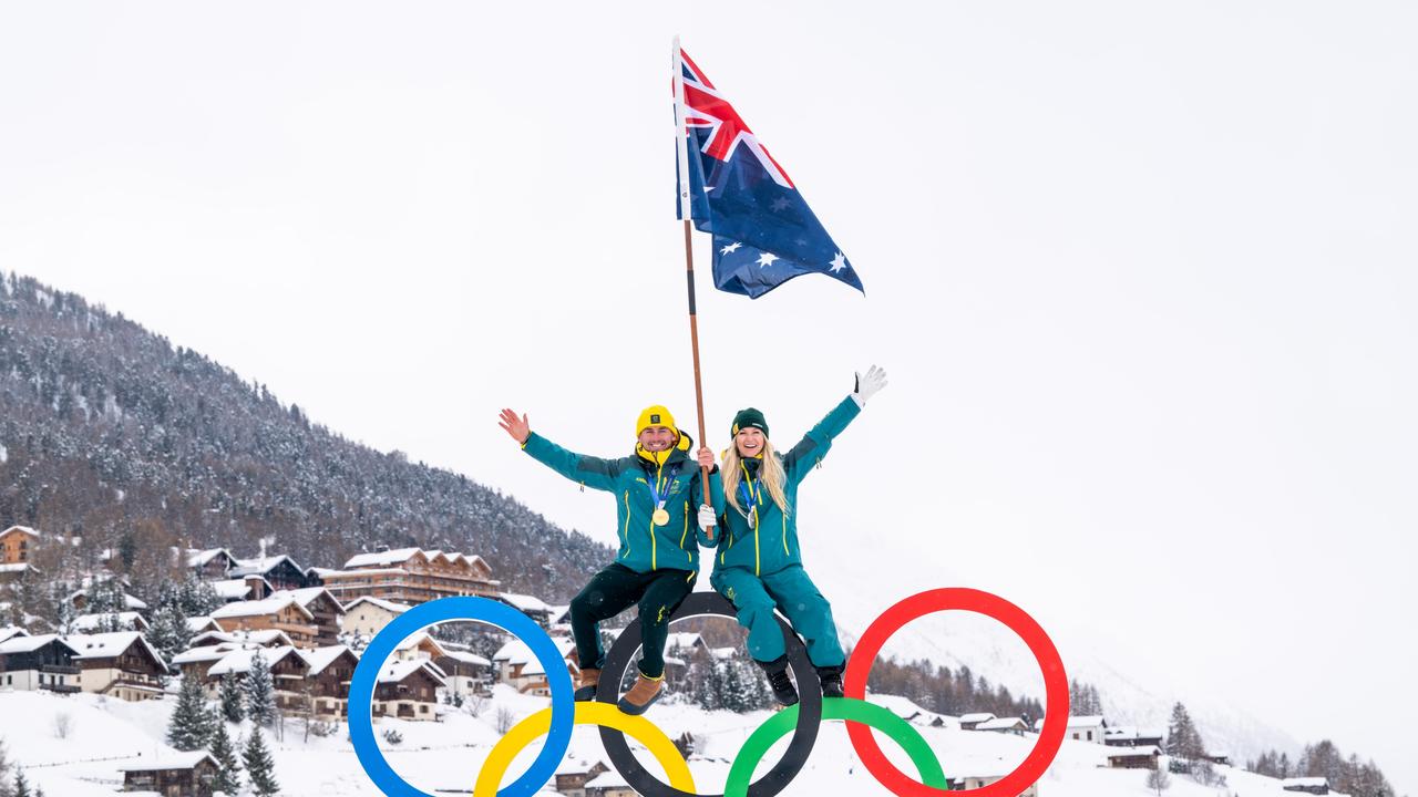 Winter Olympics Closing Ceremony Flag Bearers, Cooper Woods and Dani Scott. Pic: Supplied.