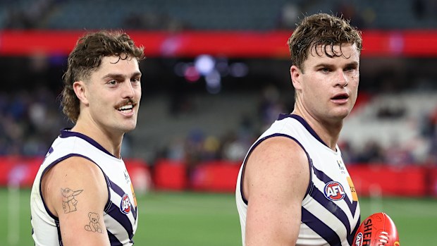 Luke Jackson and Sean Darcy of the Dockers.