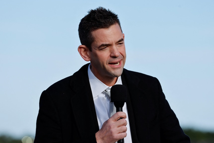 NASA Administrator Jared Isaacman speaks during the rollout of NASA's next-generation moon rocket, the Space Launch System 