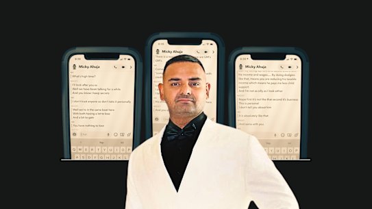 MA Services Group owner and chief executive Micky Ahuja with messages he sent an employee.