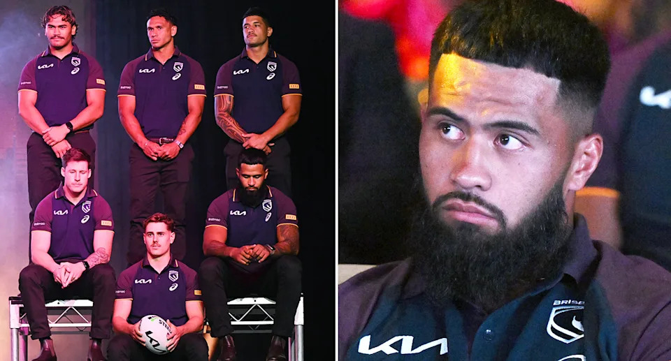 Payne Haas with Brisbane Broncos teammates.