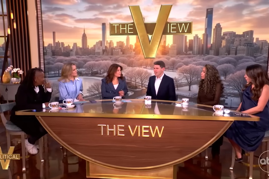 Senate candidate James Talarico sits at a table with five women on US chat show The View.