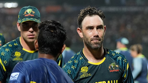 Glenn Maxwell of Australia looks dejected
