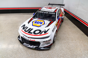 PremiAir Racing's Chevrolet Camaro in a workshop.