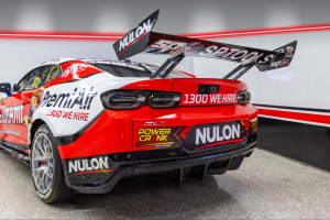 PremiAir Racing's Chevrolet Camaro in a workshop.