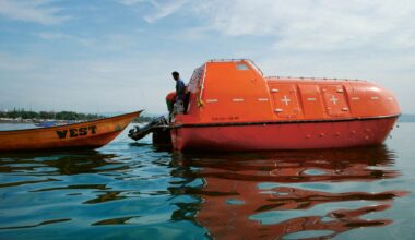 An empty Australian lifeboat is docked at Pangandaran Bay, Java Island, Indonesia, after being turned back by the Australian Navy while carrying asylum seekers, 8 February 2014