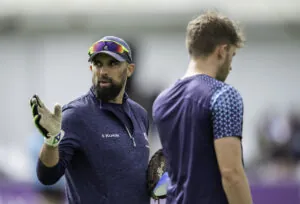 Kabir Ali directing the bowlers at a training session