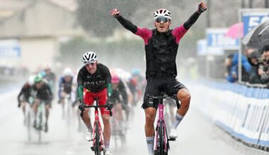 SAINT-VICTORET, FRANCE - FEBRUARY 13: Arnaud Tendon of Switzerland and Team Van Rysel Roubaix celebrates at finish line as stage winner during the 10th Tour de la Provence 2026, Stage 1 a 163km stage from Marseille to Saint-Victoret on February 13, 2026 in Saint-Victoret, France. (Photo by Billy Ceusters/Getty Images)