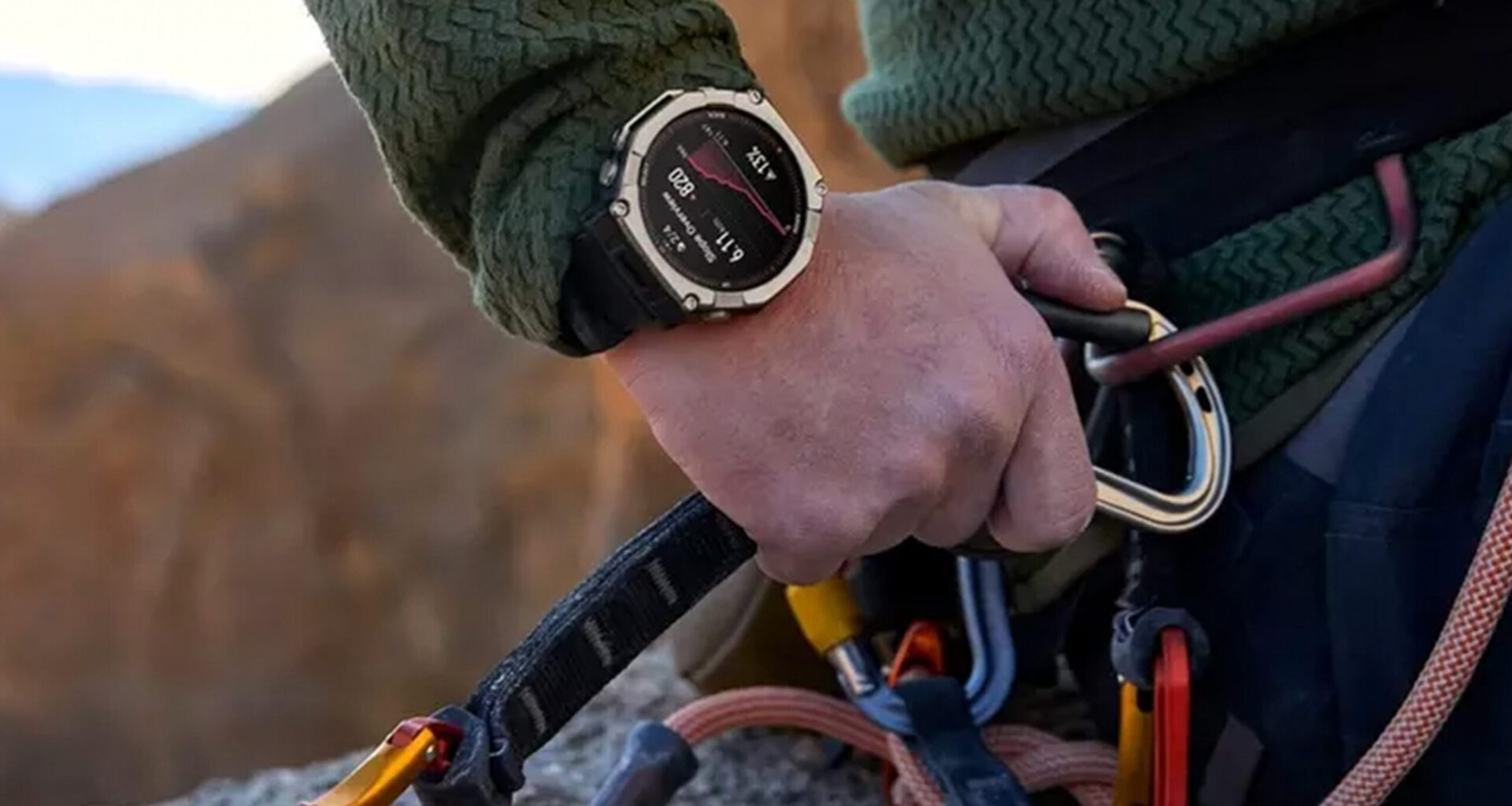 The Amazfit T Rex Ultra 2 on a user's wrist displays route details.