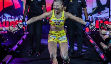 Japan's Ayaka Miura makes her way to the ring inside the Mall Of Asia Arena