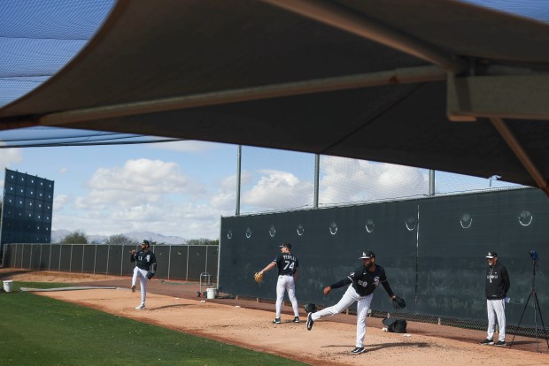 Chicago White Sox pitchers throw during spring training at Camelback Ranch in Glendale, Ariz., on Tuesday, Feb. 17, 2026. (Eileen T. Meslar/Chicago Tribune)