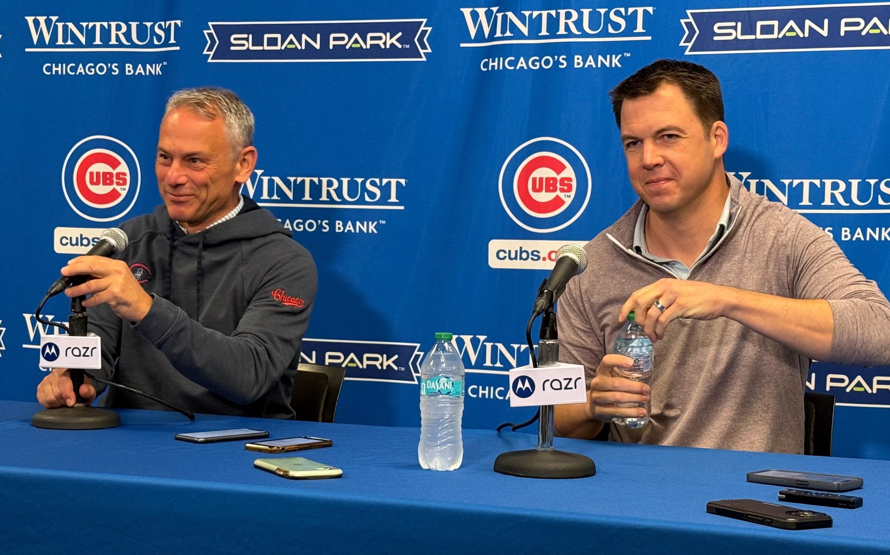 Cubs President Jed Hoyer, left, and general manager Carter Hawkins...