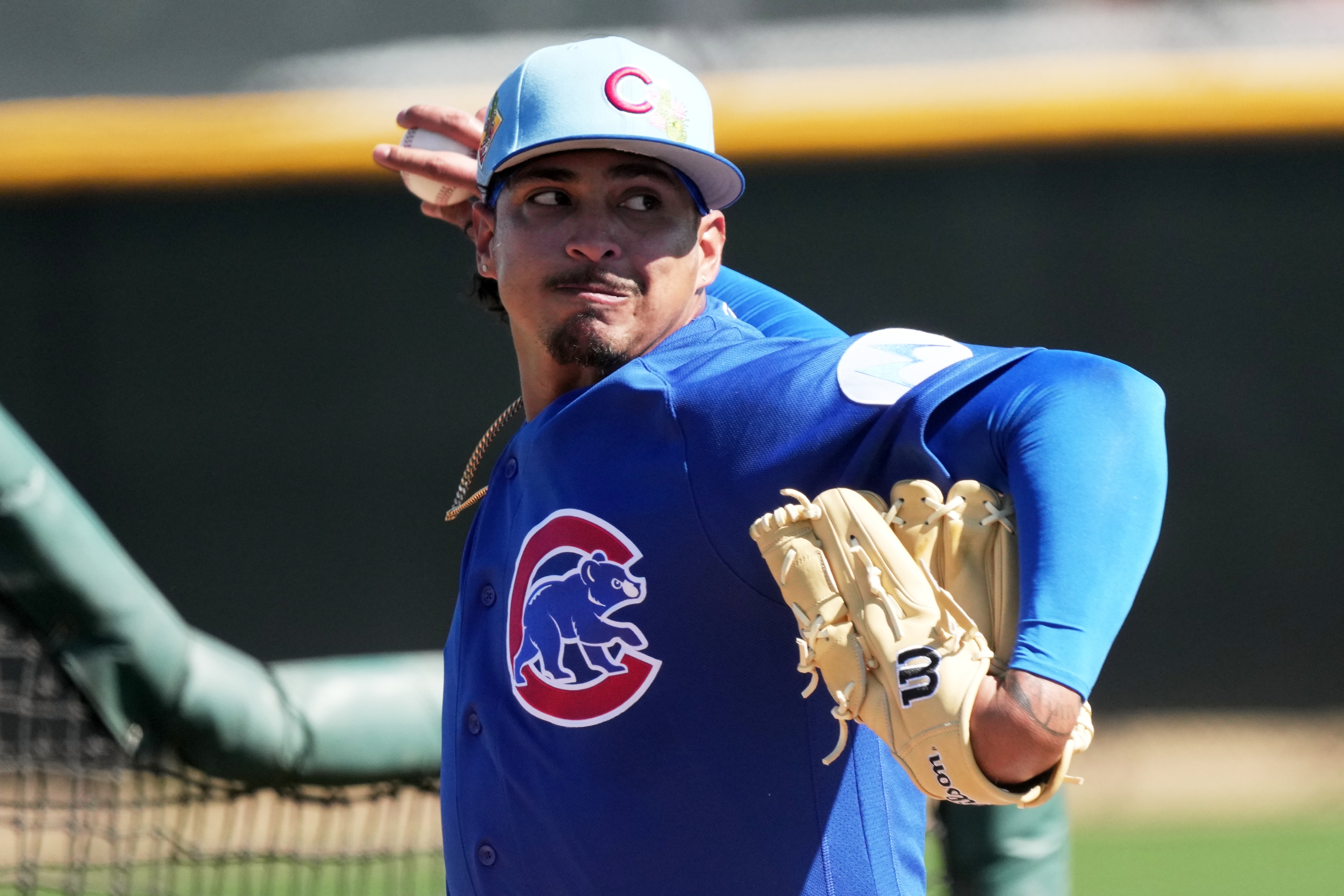 Cub reliever Daniel Palencia throws during a spring training workout...