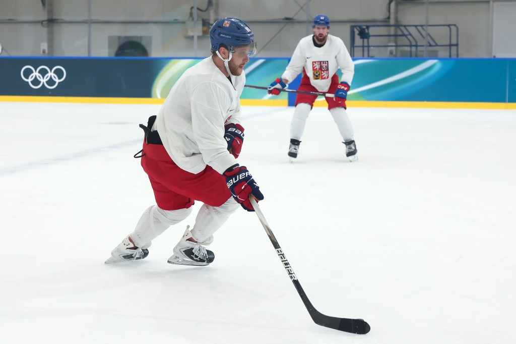 Bruin star David Pastrnak, skating during a practice for Team Czechia on Feb. 9, 2026, said he is thrilled to be playing in the Olympics
