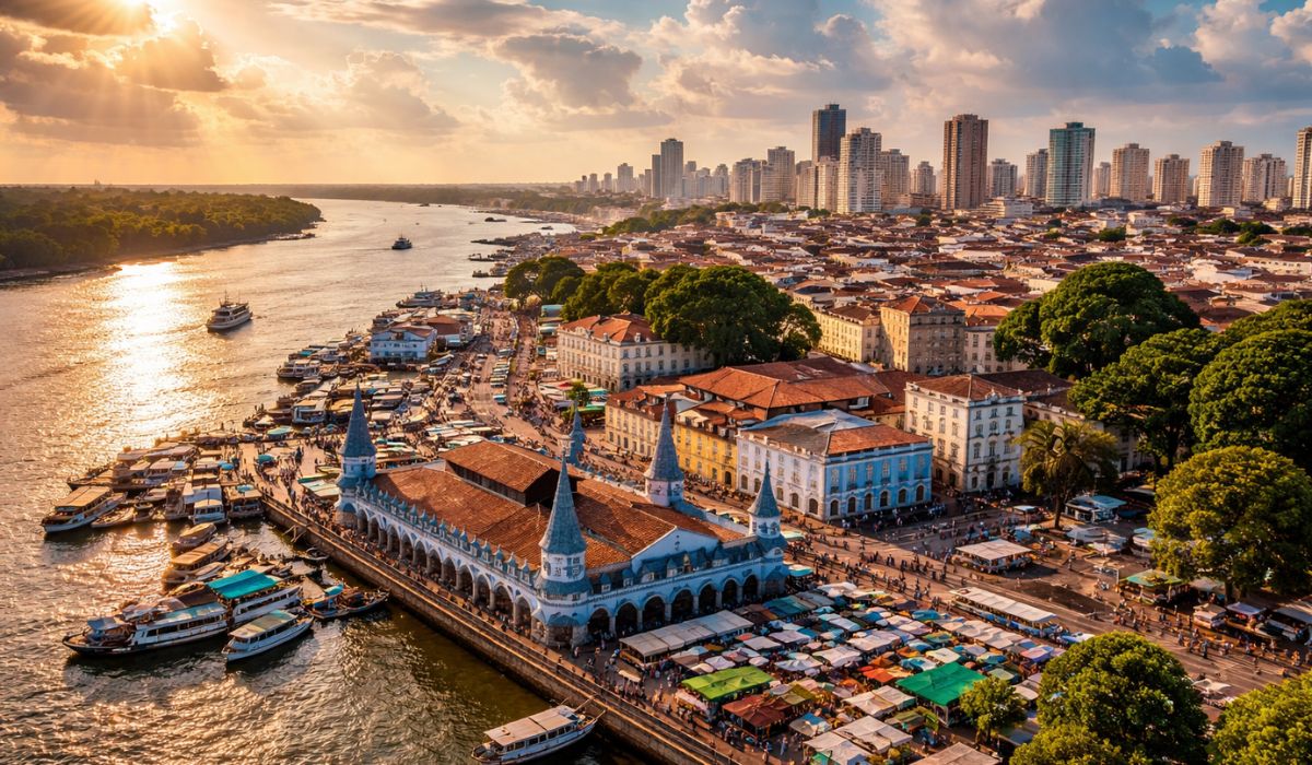 Founded in 1616, Belém is the gateway to the Amazon and features in surveys on extreme heat and urban climate challenges. (Image: Illustration/Ideogram)