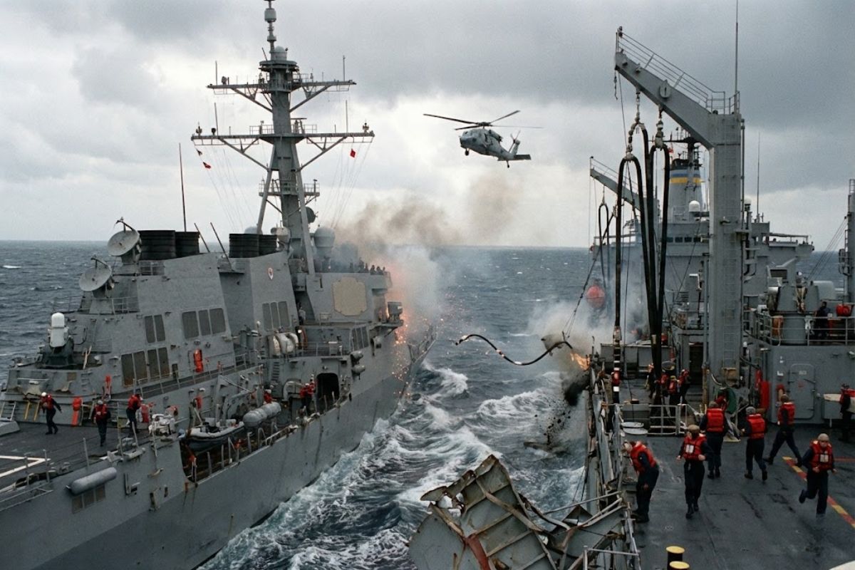 Understand how US Navy ships suffered a collision during refueling at Southern Command, involving the USNS Supply, and why the undisclosed location changes the interpretation of the case.