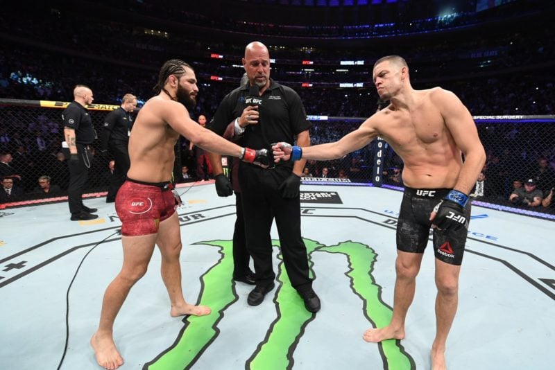 Jorge Masvidal vs. Nate Diaz touch gloves before UFC 244