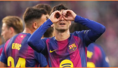 BARCELONA, SPAIN - OCTOBER 18: Pedri of FC Barcelona celebrates scoring his team