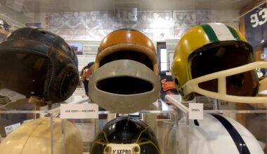 Football helmets at the Appleton Historical Society Museum
