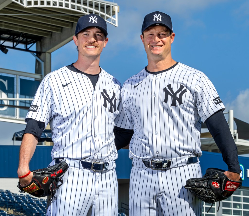Max Fried (left) and Gerrit Cole pose for a picture earlier in Yankees' training camp.