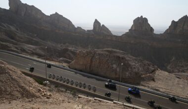 JEBEL HAFEET, UNITED ARAB EMIRATES - FEBRUARY 23: Tadej Pogacar of Slovenia and UAE Team Emirates - Red Leader Jersey, Giulio Ciccone of Italy and Team Lidl-Trek, Oscar Onley of The United Kingdom and Team Picnic PostNL, Finn Fisher-Black of New Zealand and Team Red Bull - Bora - Hansgrohe, Pello Bilbao Lopez De Armentia of Spain and Team Bahrain Victorious, Pablo Castrillo Zapater of Spain and Team Movistar Team, Ivan Romeo Abad of Spain and Team Movistar Team, Ramses Debruyne of Belgium and Team Alpecin-Deceuninck, Patrick Konrad of Austria and Team Lidl-Trek, William Junior Lecerf of Belgium and Team Soudal Quick-Step and Harold Alfonso Tejada Canacue of Colombia and XDS Astana Team compete in the breakaway during the 7th UAE Tour, Stage 7 a 176km stage from Al Ain Hazza Bin Zayed Stadium to Jebel Hafeet 1031m / #UCIWWT / on February 23, 2025 in Jebel Hafeet, United Arab Emirates. (Photo by Dario Belingheri/Getty Images)