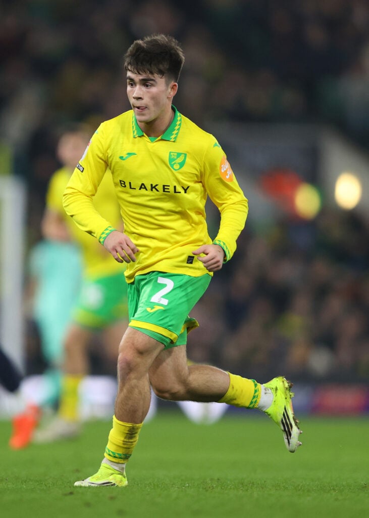 Harry Amass playing for Norwich.
