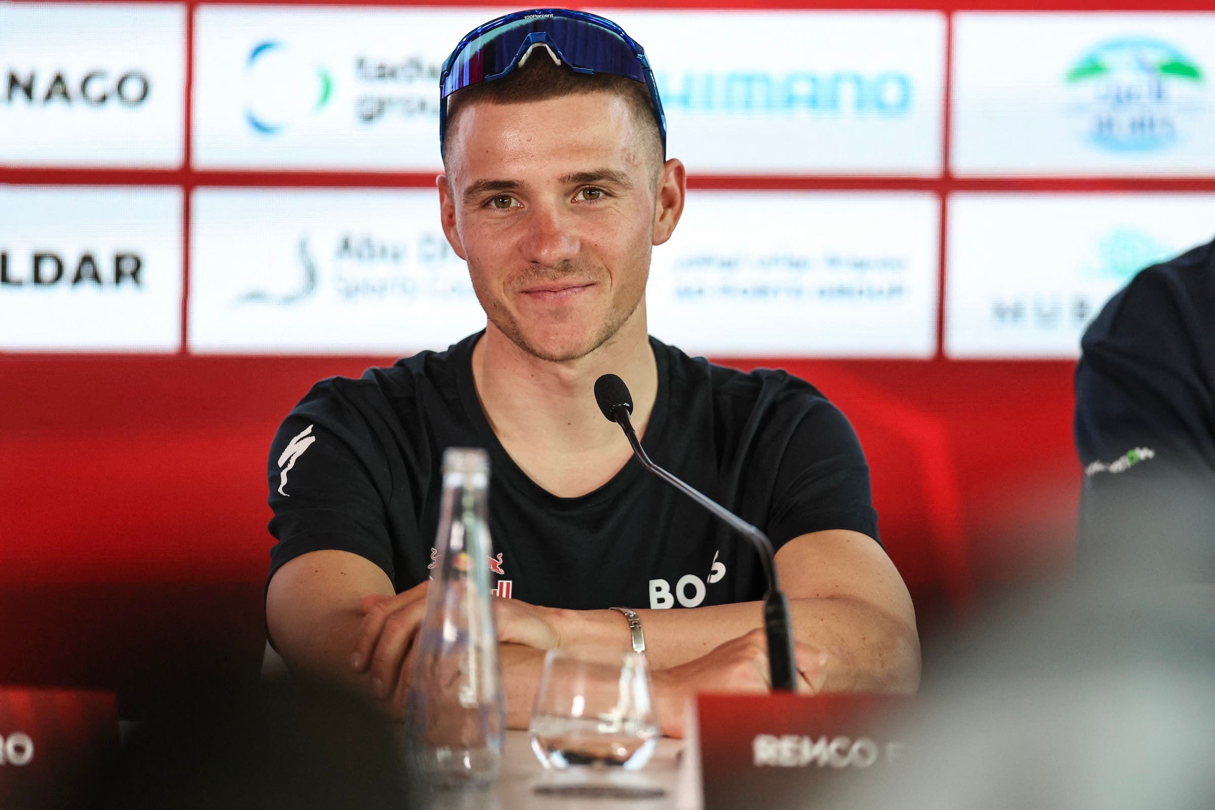 Red Bull-Bora-Hansgrohe rider Remco Evenepoel attends the press conference on the eve of the UAE Tour cycling event in Abu Dhabi on February 15, 2026. (Photo: Fadel Senna/AFP)