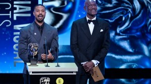 LONDON, ENGLAND - FEBRUARY 22: Michael B. Jordan and Delroy Lindo present the Special Visual Effects Award on stage during the EE BAFTA Film Awards 2026 at The Royal Festival Hall on February 22, 2026 in London, England. (Photo by Stuart Wilson/BAFTA/Getty Images for BAFTA)