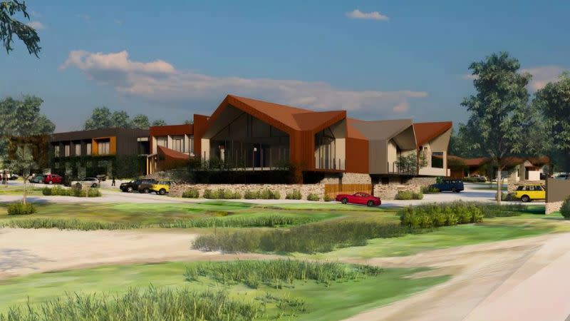 A render of the front of Roberts' planned golf resort at Sandy Creek in the Barossa Valley..