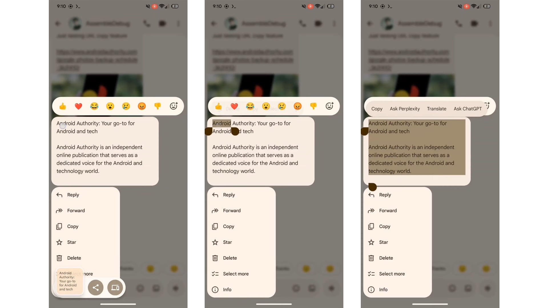 google messages copy part of message beta