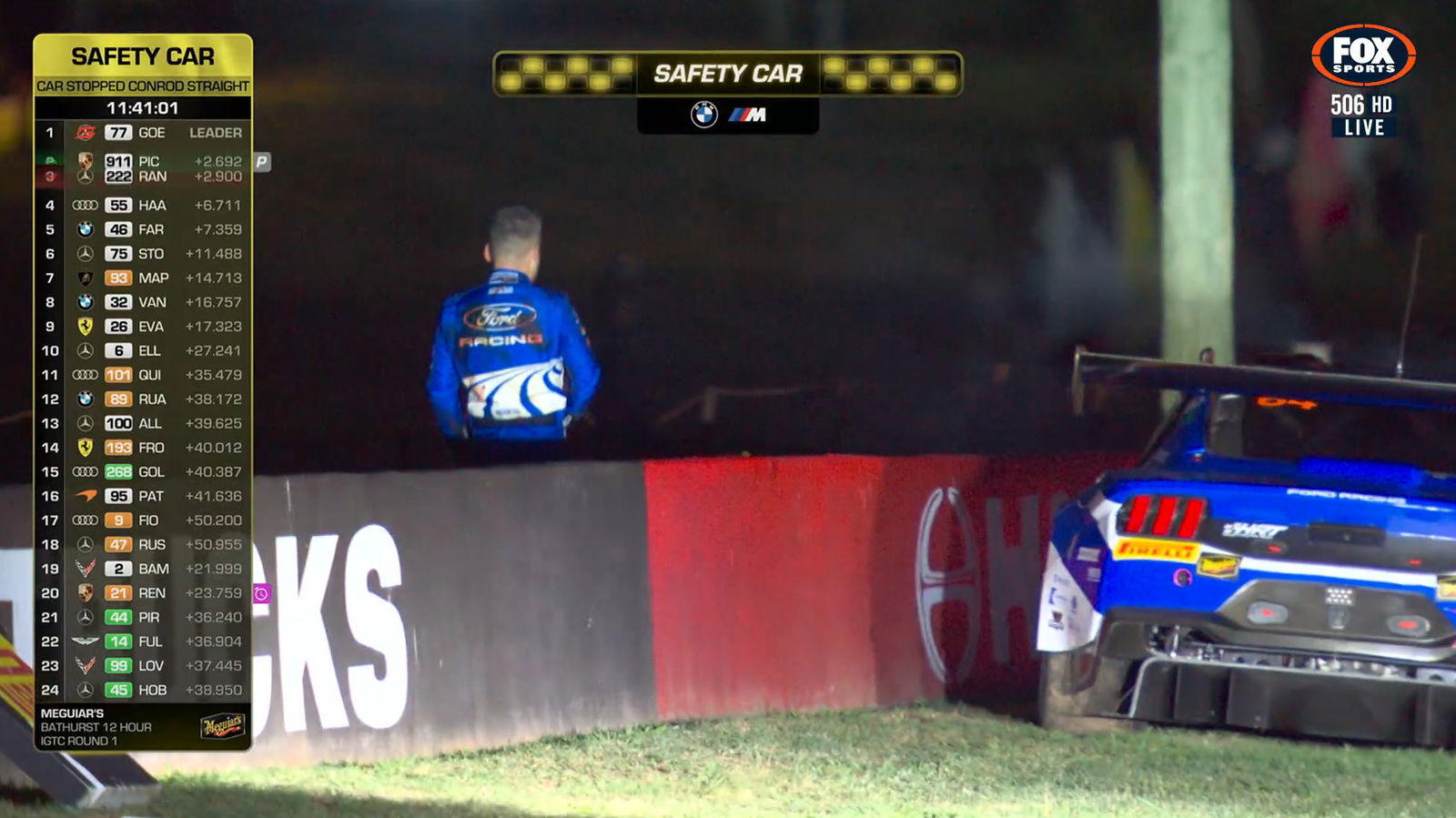 Christopher Mies in his blood-covered race suit.