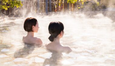 Japanese middle-aged women enjoying Japanese hot springs