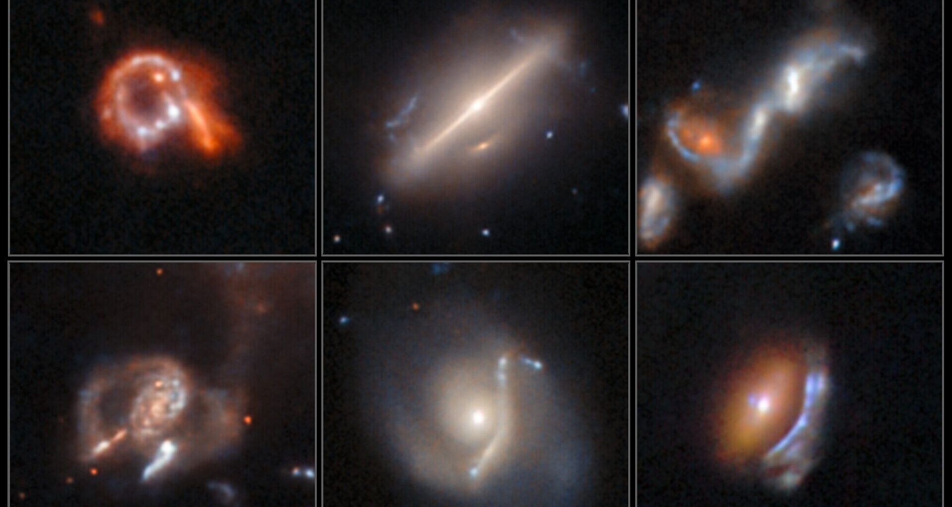 Six panels showing different objects in space. They all look like hazy blobs of light with different shapes.