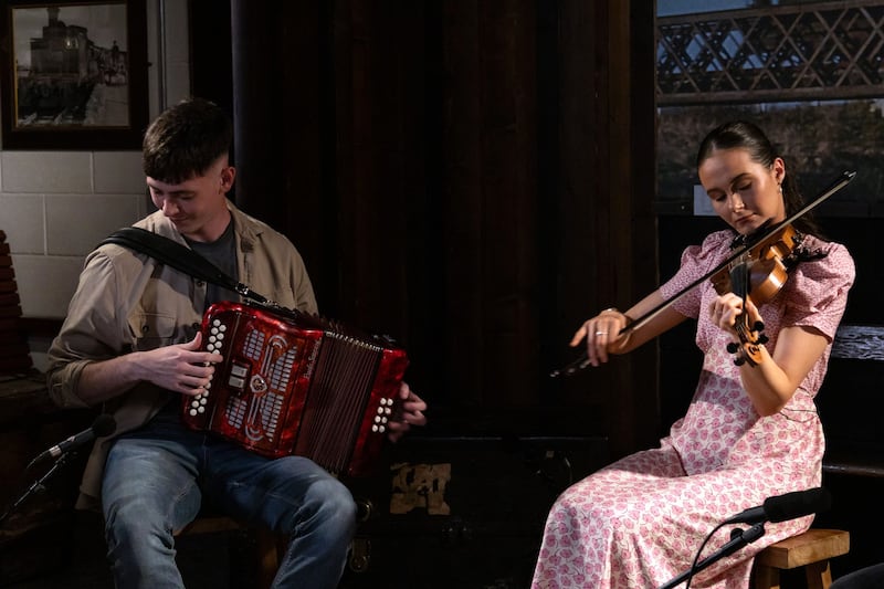 Aaron and Ava Glancy performing on Scoil Samhraidh Joe Mooney. Photograph: TG4