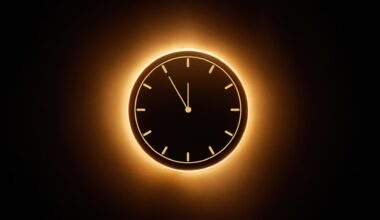 graphic of an annular solar eclipse with a ring of fire in the center of the image. There is a vector image of a clock inside this eclipse.