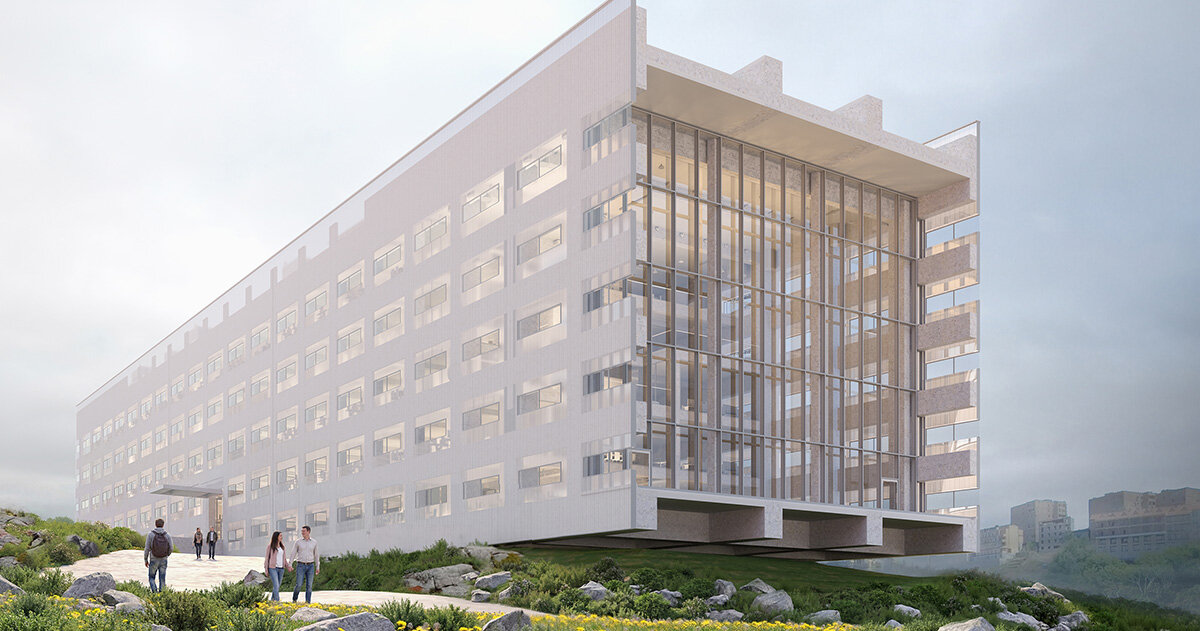 a glowing, dual cantilevered box defines MVRDV’s project in yerevan, armenia