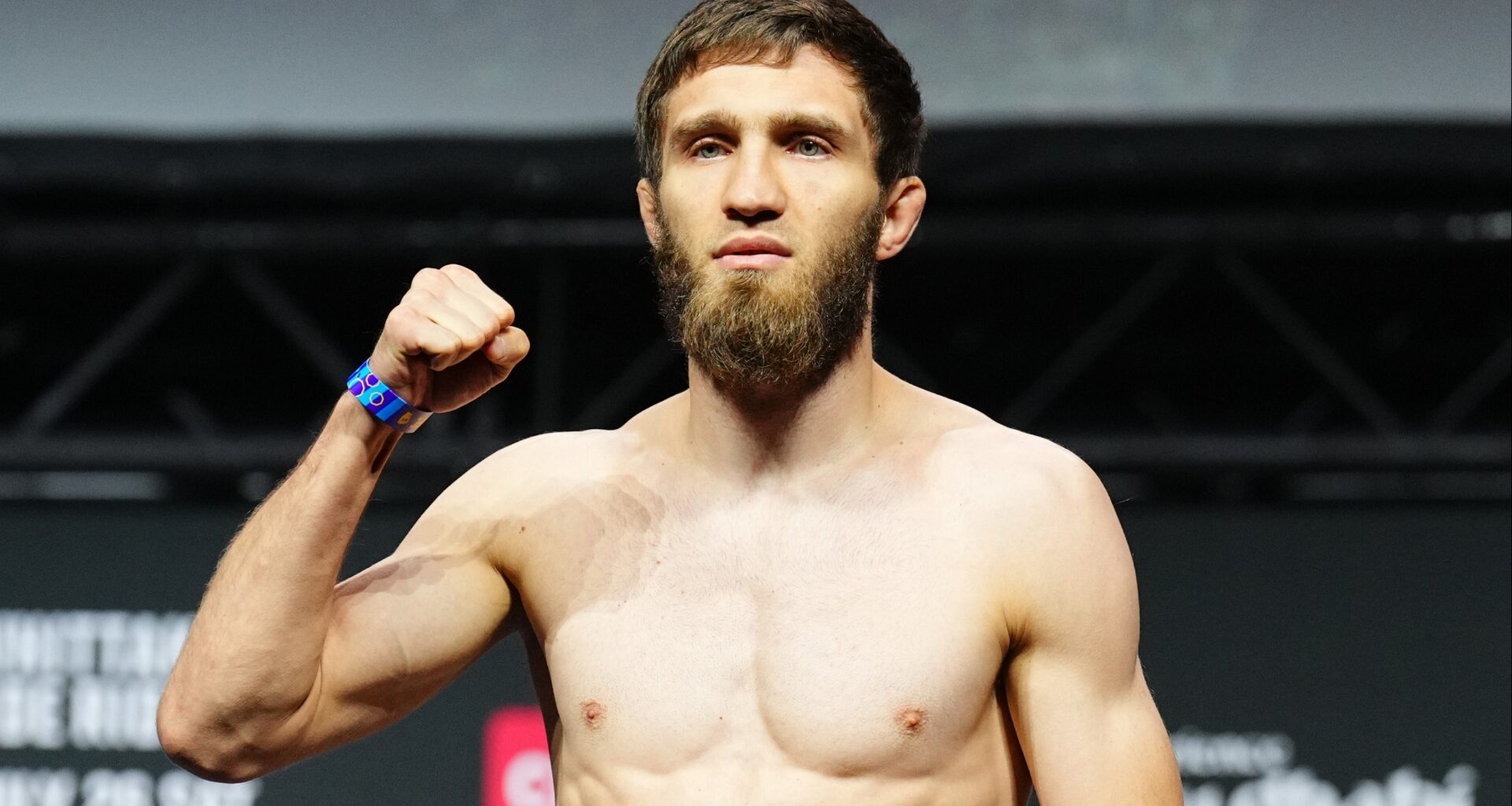 Said Nurmagomedov on the scale at a ceremonial weigh-in