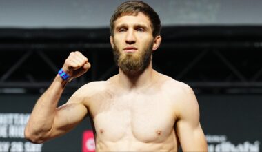 Said Nurmagomedov on the scale at a ceremonial weigh-in