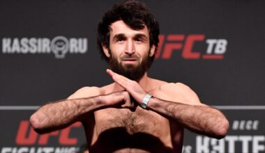 Zabit Magomedsharipov on the scale at a ceremonial weigh-in