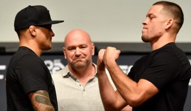 Dustin Poirier and Nate Diaz faceoff