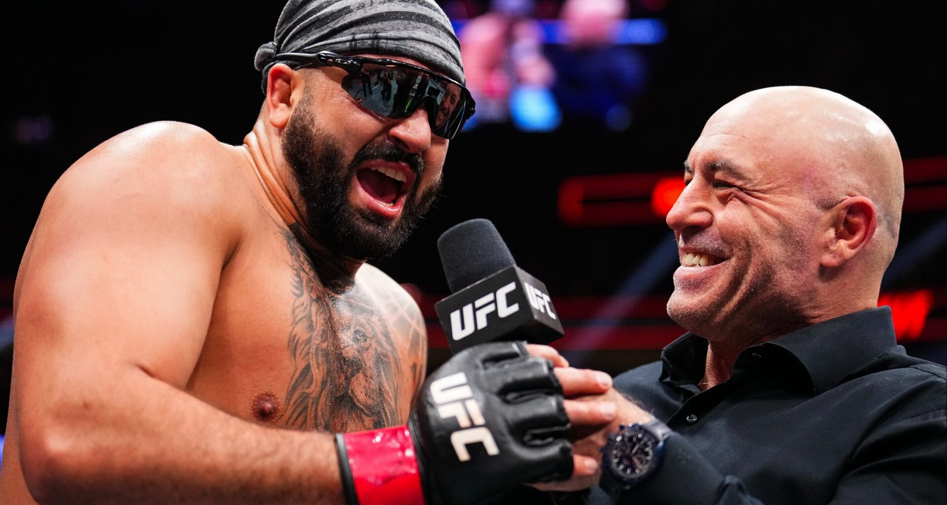 Josh Hokit speaks with Joe Rogan after a win at UFC 324