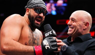 Josh Hokit speaks with Joe Rogan after a win at UFC 324