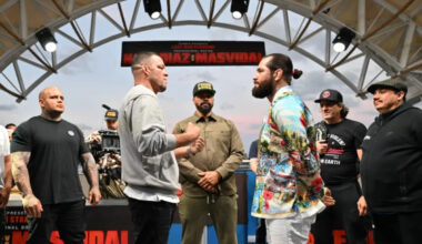 Nate Diaz and Jorge Masivdal staredown