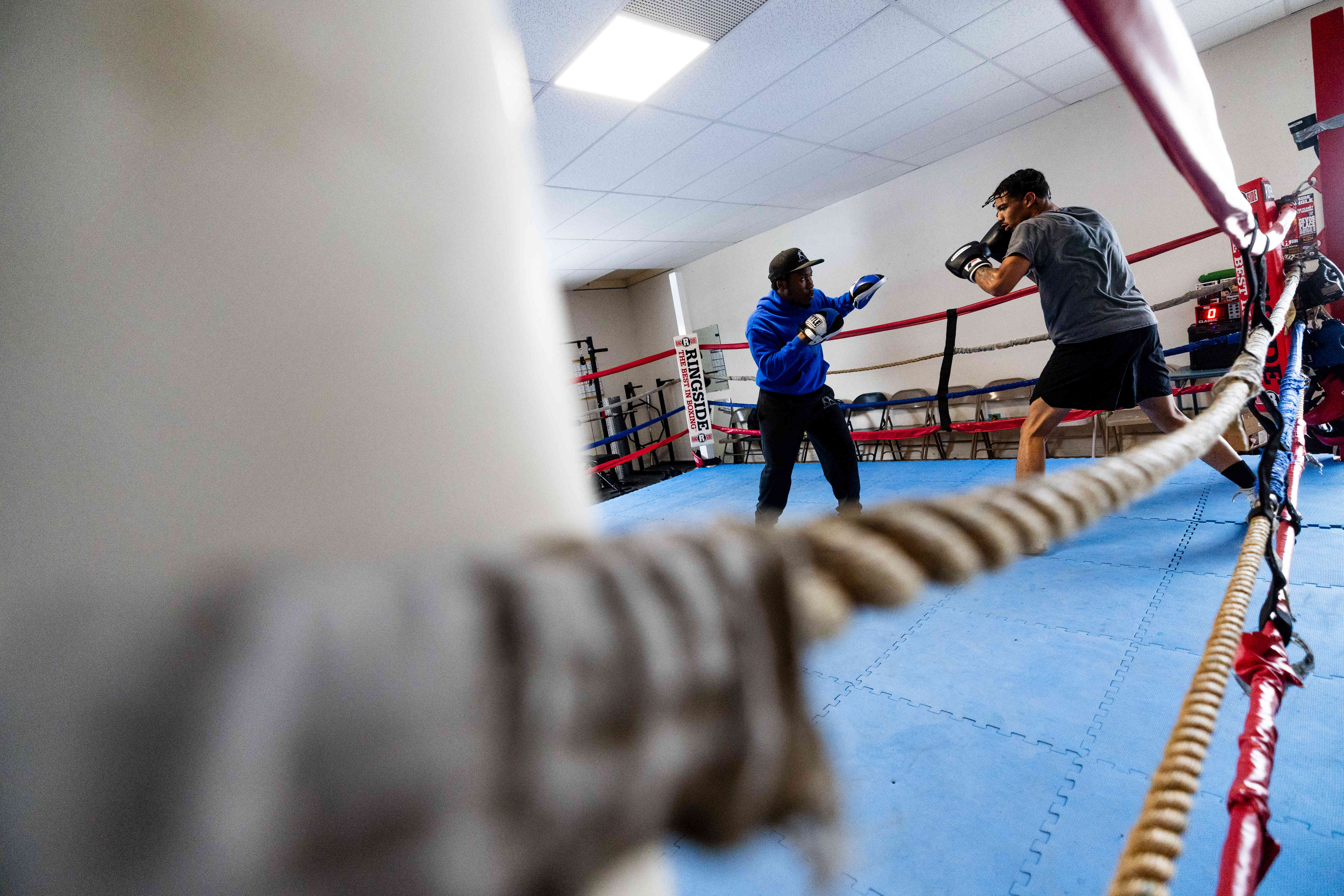 Jermont Reece, 29, trains Evan Jackson, 19, of Kalamazoo,for the USA Boxing International Open at Kzoo Boxing on Tuesday, Feb. 3, 2026. , The Open, which is expected to draw elite amateur talent and emerging future stars to Colorado, is Jackson’s biggest challenge yet.