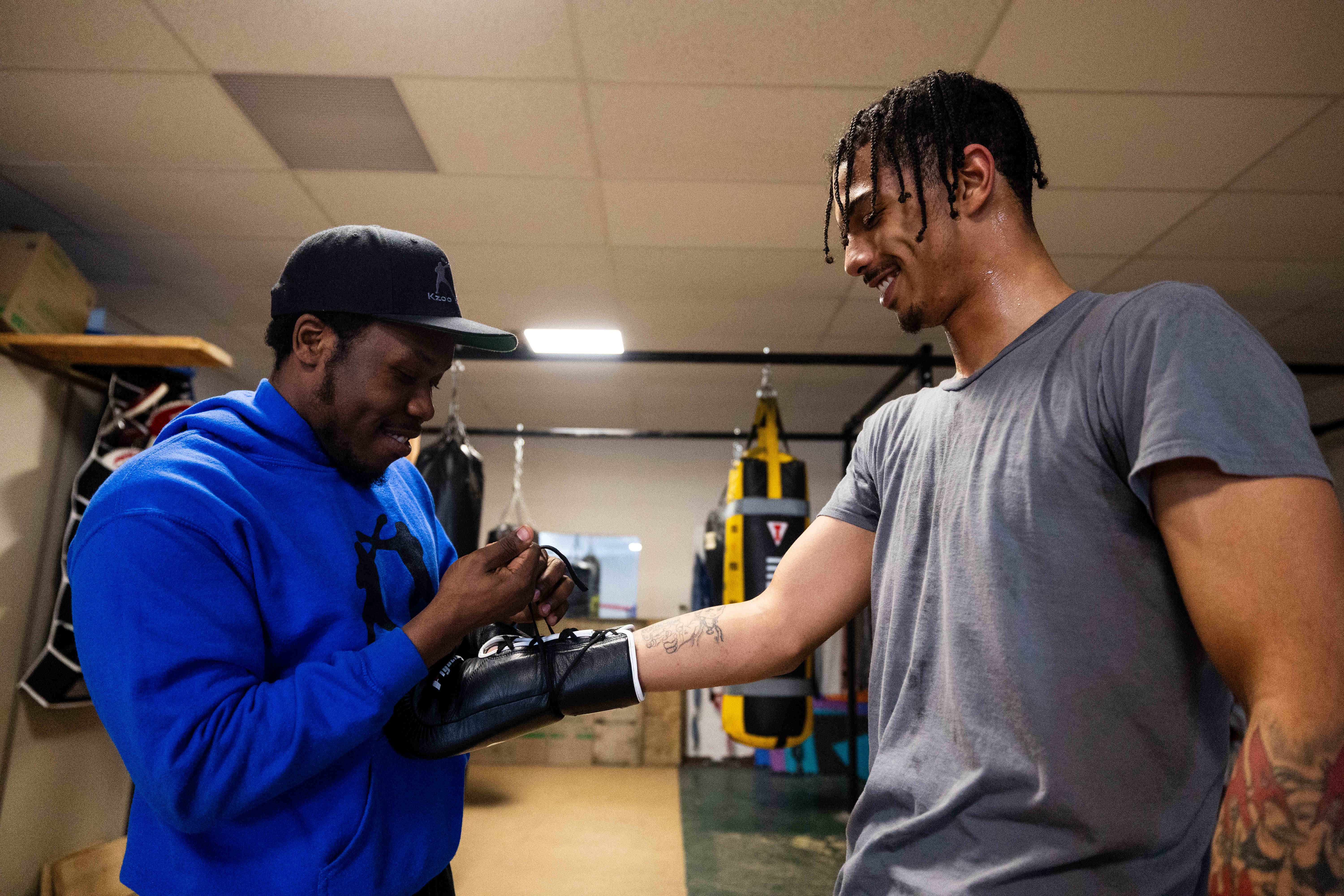 Jermont Reece, 29, trains Evan Jackson, 19, of Kalamazoo,for the USA Boxing International Open at Kzoo Boxing on Tuesday, Feb. 3, 2026. , The Open, which is expected to draw elite amateur talent and emerging future stars to Colorado, is Jackson’s biggest challenge yet.