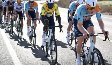 SAN VICENTE DEL RASPEIG, SPAIN - FEBRUARY 06: Biniam Girmay of Eritrea and NSN Cycling Team - Yellow Leader Jersey competes during the 77th Volta Comunitat Valenciana 2026, Stage 3 a 158km stage from Orihuela to San Vicente del Raspeig 115m on February 06, 2026 in San Vicente del Raspeig, Spain. (Photo by Szymon Gruchalski/Getty Images)