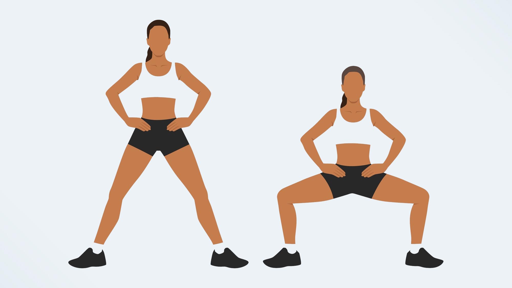 an illo of a woman doing a sumo squat