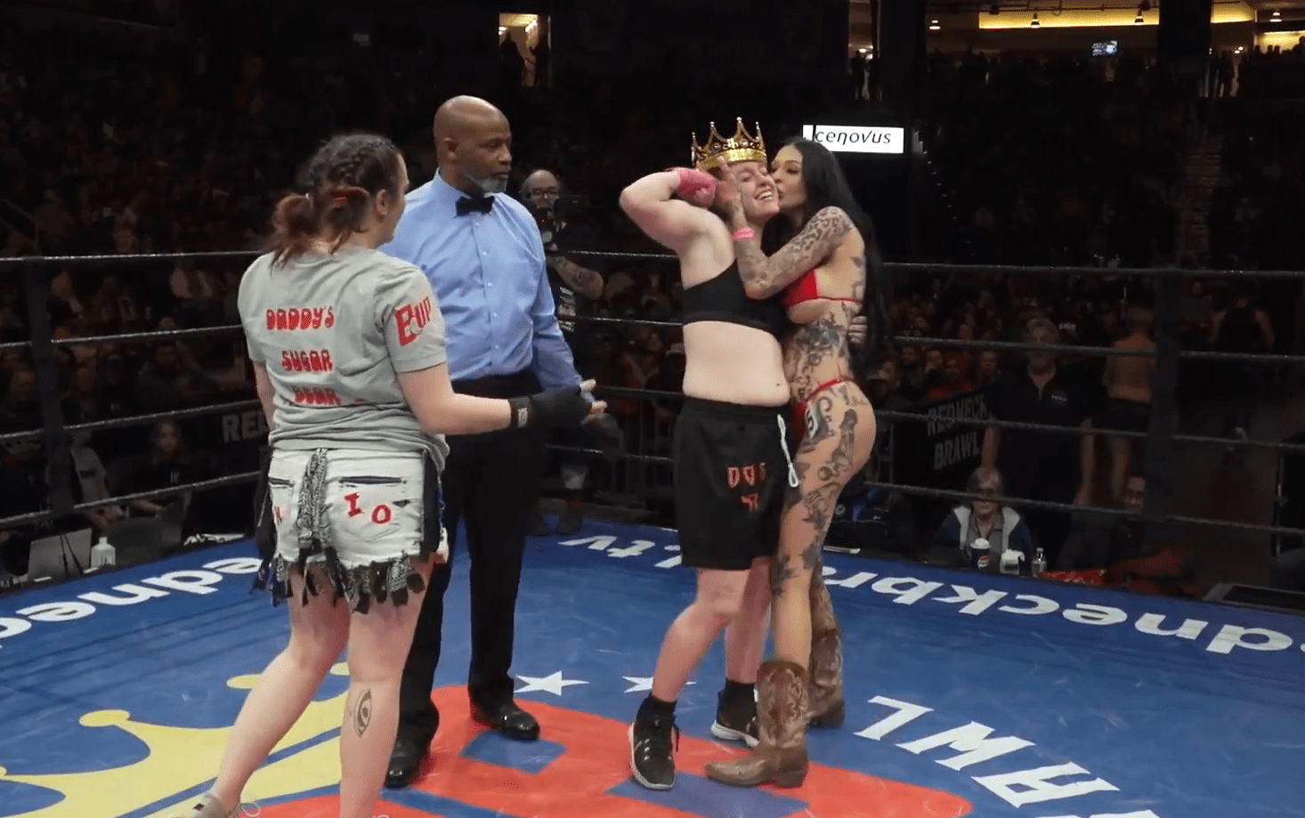 Chucky gets a crown and a smooch from an enthusiastic ring girl