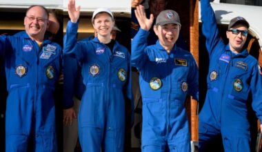 The Crew-11 astronauts return to Ellington Field in Houston on Jan. 16, 2026. From left to right: NASA astronauts Mike Fincke and Zena Cardman, Japan&rsquo;s Kimya Yui and cosmonaut Oleg Platonov.